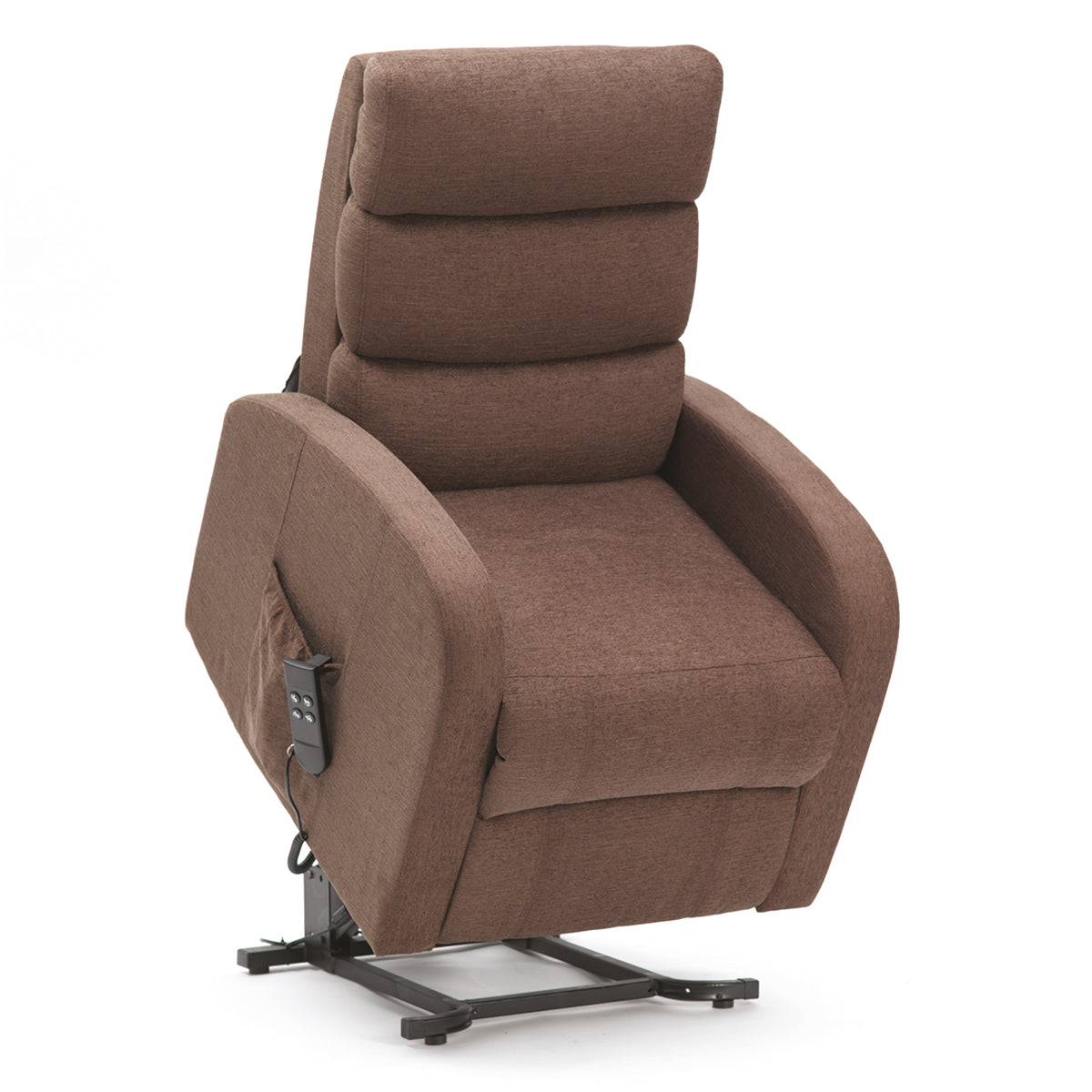 Three Pillow Single Motor Fabric Riser Recliner - Brown